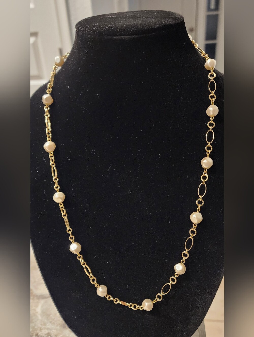 Mary Kay Gold-Tone Chain Necklace with Cream Pearlescent Beads